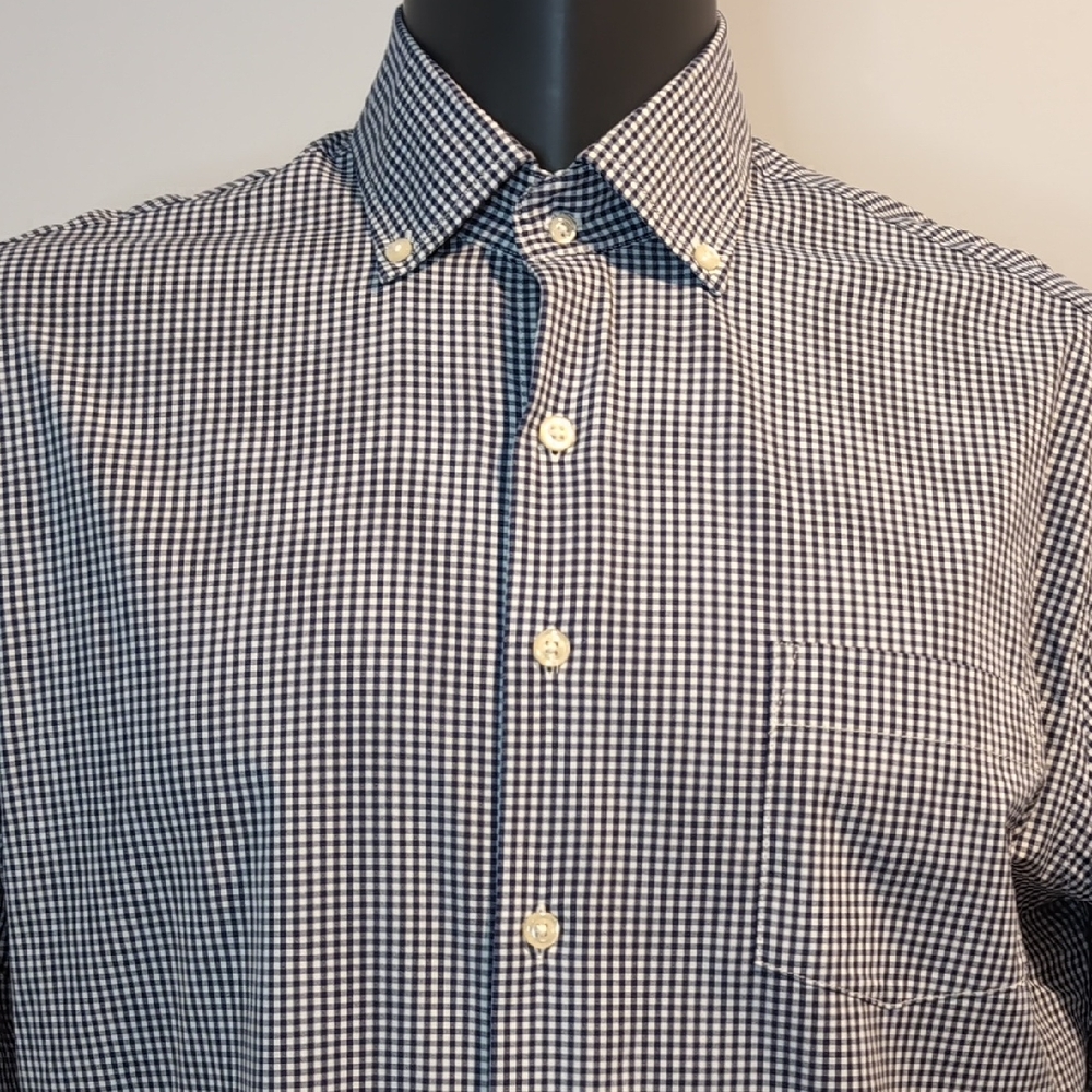 Peter Millar Navy Blue Check Button Down Shirt Large
